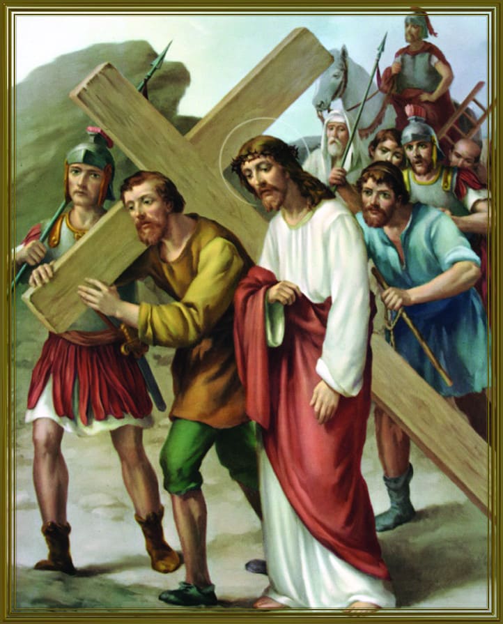 Jésus est aidé par le Cyrénéen