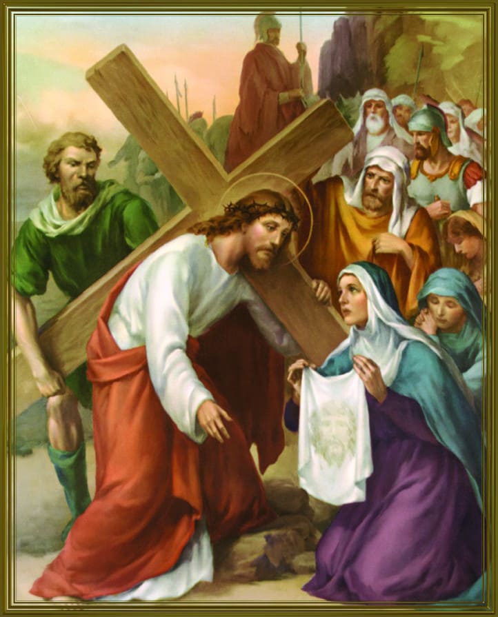 Jésus reçoit le réconfort de Véronique qui lui essuie la face