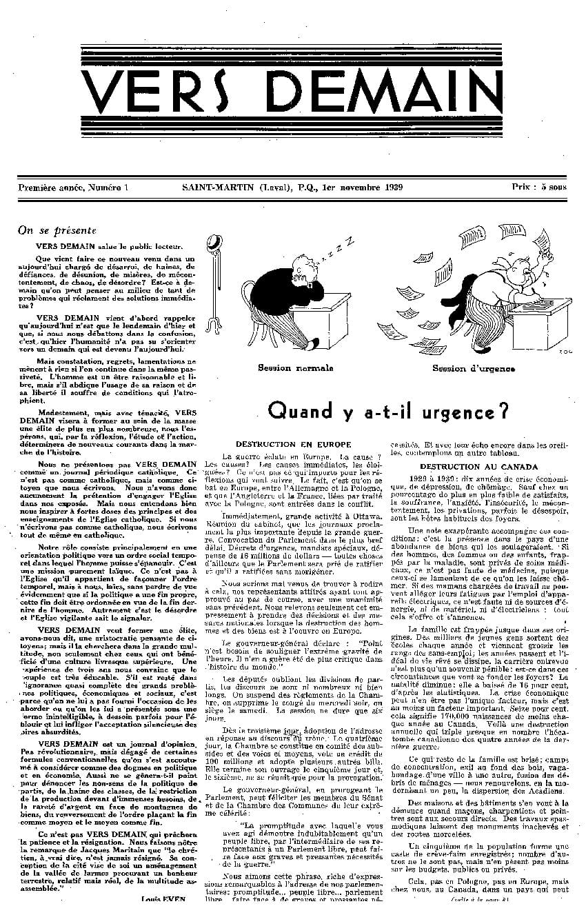 Vers Demain 1 novembre 1939